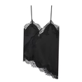 Canotta in raso nero da donna con bordo in pizzo irregolare su sfondo bianco - S / Nero