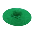 Foldable bright green sun hat with large brim and bow decoration for summer beach vacation - Green