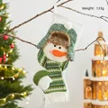 Large white knitted Christmas snowman stocking 46cm with 3D festive scarf detail - Knitted Snowman Stocking