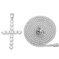 Dettaglio macro del ciondolo a croce argento con zirconi micro-pave e catena cubana - Argento con catena cubana