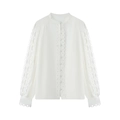Chemisier blanc à manches longues avec col montant et détails de broderie en dentelle - XS / Blanc