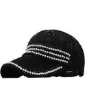 Fashionable black baseball cap for women with luxury pearl and rhinestone embellishments - Adjustable / Black