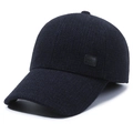Dark blue winter baseball cap for men with ear protection and warm wool-like texture - Adjustable / Navy Blue
