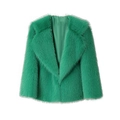 Women's faux fur coat in vibrant emerald green featuring a large lapel and loose fit - Green
