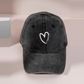 Classic washed black baseball cap featuring a white heart embroidery in a retro streetwear style - One Size (57-59cm) / Black