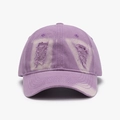 Distressed purple cotton baseball cap with white letter print and worn-out vintage details - Adjustable / Purple
