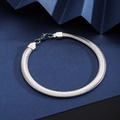 Close-up of a silver stainless steel snake chain bracelet with a secure lobster clasp - Flat Snake Bone Bracelet [Width 4mm] / Length 21cm