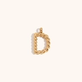Minimalist 18K gold plated twisted rope texture alphabet D pendant on beige background - Letter D