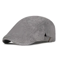 Classic grey corduroy flat cap for men and women with adjustable side metal buckle - Adjustable / Gray