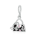 Ciondolo borsa in argento S925 con scritta MOM e zircone rosa a cuore per bracciali - Ciondolo Borsa in Argento Sterling 925