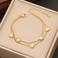 Collana a doppio strato in acciaio inossidabile dorato con cinque ciondoli a cuore e chiusura - 2# Bracciale Doppio Strato a Cuore