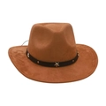 Cappello da cowboy marrone in finta pelle scamosciata con fascia in cuoio e stelle - Taglia unica / Cammello