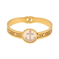 Bracciale bicolore oro e argento con emblema dell'ancora centrale e fascia testurizzata - 9# Stile Motivo Ancora Argento