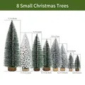 8-piece mini artificial Christmas trees in various sizes with rustic wooden bases - 8Pcs Mini Christmas Tree Landscape Set