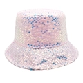 Dettaglio ravvicinato di paillettes colorate cangianti su un cappello a secchiello - M (56-58cm) / Rosa Chiaro
