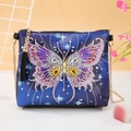 Blue star pattern crossbody bag with DIY diamond butterfly and golden metal chain - Starry Sky Butterfly (Blue) (AA111)
