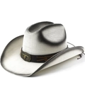 Cappello da cowboy in paglia con fibbia a testa di toro e tesa sfumata per il sole all'aperto - M (56-58cm) / Sfumato Bianco Nero