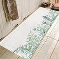 Absorbent flannel runner rug featuring minimalist white base with green leaf print - 40x60cm / Watercolor Green Leaves-3