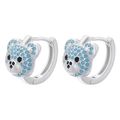 Macro shot of silver teddy bear earrings with pavé set blue and black crystals - Silver With Lake Blue Zircon