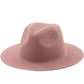 Summer straw fedora sun hat in pink with a wide brim for beach and travel sun protection - Dust Rose