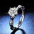 Macro side view of S925 silver bamboo design ring with a large round solitaire diamond - Y131 Bamboo Style Solitaire