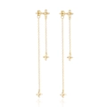 18K gold plated S925 sterling silver chain tassel earrings with zircon floral studs - Sterling Silver Flower Inlay