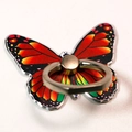 Detailed view of colorful butterfly phone ring holder with silver metal kickstand - Painted Butterfly Red