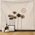 Detalle de tapiz bohemio con ilustraciones florales y motivo de sol en tonos tierra - 73*95CM / Tela Cepillada
