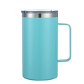 Detail of teal 24oz insulated tumbler showing its clear lid and stainless steel rim - Matte Mint Green