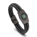 Pulsera de supervivencia de cuero trenzado negro para hombre con brújula y metal - 19cm / Negro (KB163181-YY)