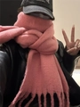 Stylish mohair scarf in soft pink color with fluffy texture and tassels for winter - Deep Pink