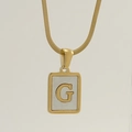 Gold stainless steel necklace featuring a square white shell pendant with letter G - Letter G