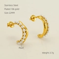 Orecchini a C in acciaio inossidabile placcato oro 18k con eleganti piccole perle - Oro