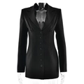 Eleganter schwarzer Blazer mit V-Ausschnitt, schmale Passform und Taillenknöpfen - S / Schwarz