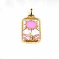 Detail of a tarot pendant with sun and waves in pink enamel and gold-plated copper - The Sun - Pink (Pendant Only)