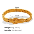Golden watchband style stainless steel bracelet for men with buckle design, 7mm width - Men's (SL16) / 20cm x 7mm / Gold