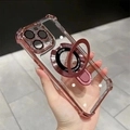 Rose gold electroplated iPhone 17 case with transparent back and magnetic folding stand - 【Pink】 / iPhone 12