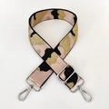 Detail of adjustable camouflage nylon bag strap with polished silver metal swivel hooks - Pink Gold Thread + Silver Buckle