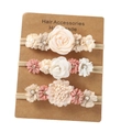 3er-Set Baby-Stirnbänder aus Nylon mit Stoffblumen, Perlen und Strass auf Karton - Stil 7-Beige Rosa