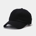 Detalle de gorra de béisbol de algodón negro de seis paneles con visera curva - Ajustable / Negro