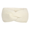 Winter thermal white cable knit headband with warm fleece lining and twist design - White