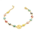 Golden stainless steel bracelet with colorful Evil Eye charms and letter L pendant - Letter L