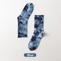 Mid-calf tie-dye cotton socks featuring deep blue and black gradient streetwear patterns - Dark Blue Gradient