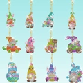 12-piece Easter DIY diamond painting keychains featuring colorful gnomes with bunny ears - QC069 (12-Piece Set) Double-Sided