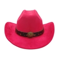 Chapeau de cowboy fuchsia en suédine avec bandeau texturé marron et emblème d'étoile - Taille unique / Rouge Rose