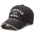 Casquette de baseball marron foncé délavée avec broderie Michigan 1975 blanche originale - Réglable / Gris