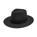 Chapeau de soleil Panama classique en paille tissée noire avec ruban gros-grain - M (56-58cm) / Noir (Style à Bord Plat en Paille)