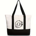 Canvas tote bag with black floral letter O print and contrast handles - Willow Floral Letter O / 46*12*31CM