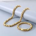 Conjunto de collar y pulsera de cadena bizantina dorada con cierre de caja hip hop - Conjunto Dorado