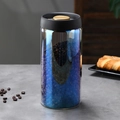 Vacuum borosilicate glass jar for coffee beans with black lid and iridescent finish - 1800ML / Iridescent Bottle / Gold